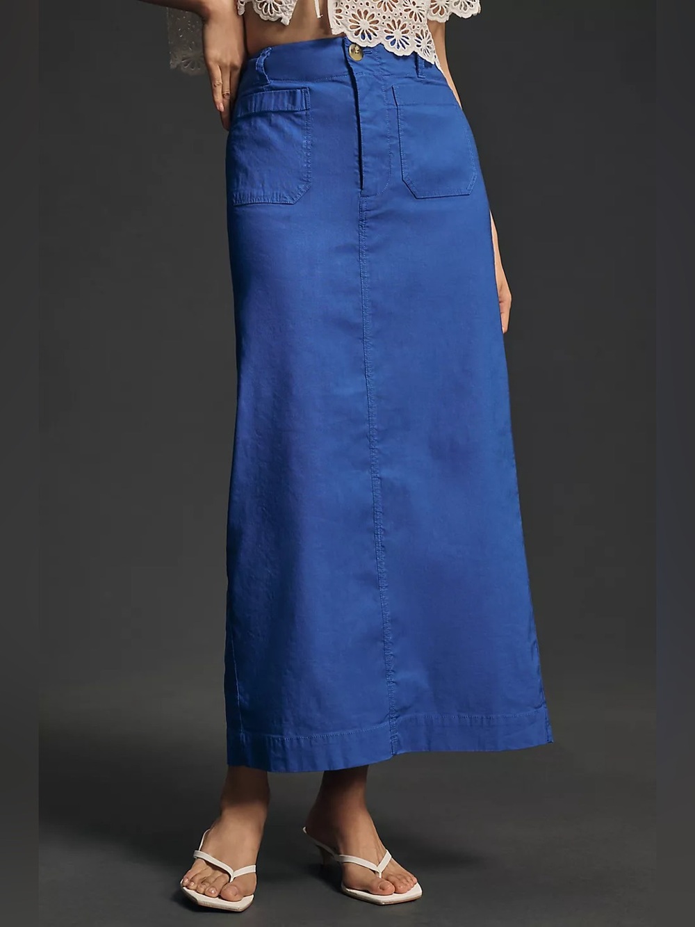NWT Anthropologie Maeve Colette Maxi Skirt Utility Straight Pockets Blue M - Picture 3 of 3